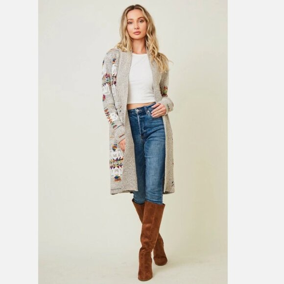 Aztec Tribal Coatigan Cardigan Western Boho Yellowstone Sweater On Blue large - Picture 11 of 11